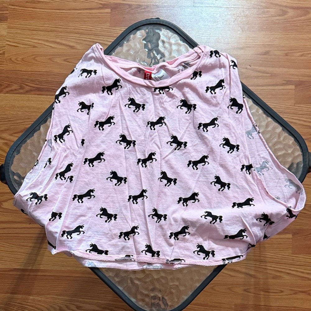 H&M Pink Tee with black unicorn Pattern